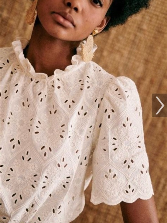 Sezane Tops - Sezane Lousiah Ecru Lace Eyelet Ruffle-Neck Blouse women’s size medium